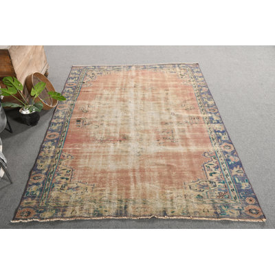 Large Vintage Turkish Rug in Faded Brown for Living Room: Oushak Tribal Wool Farmhouse Decor Brown/Purple