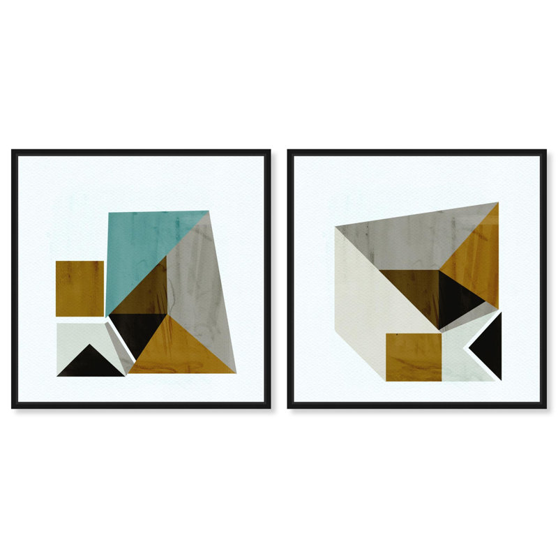 Mustard Geo Set Canvas Print Colourful Wall Decor Set by Art Remedy, Black Frame, 16 x 16, 17" H x 17" W, Black Frame