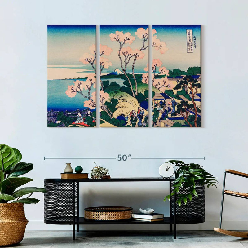 «Fuji From Gotenyama On The Tokaido At Shinagawa», 3 pièces sur toile, H 32 po x l 50 po x P 1,25 po