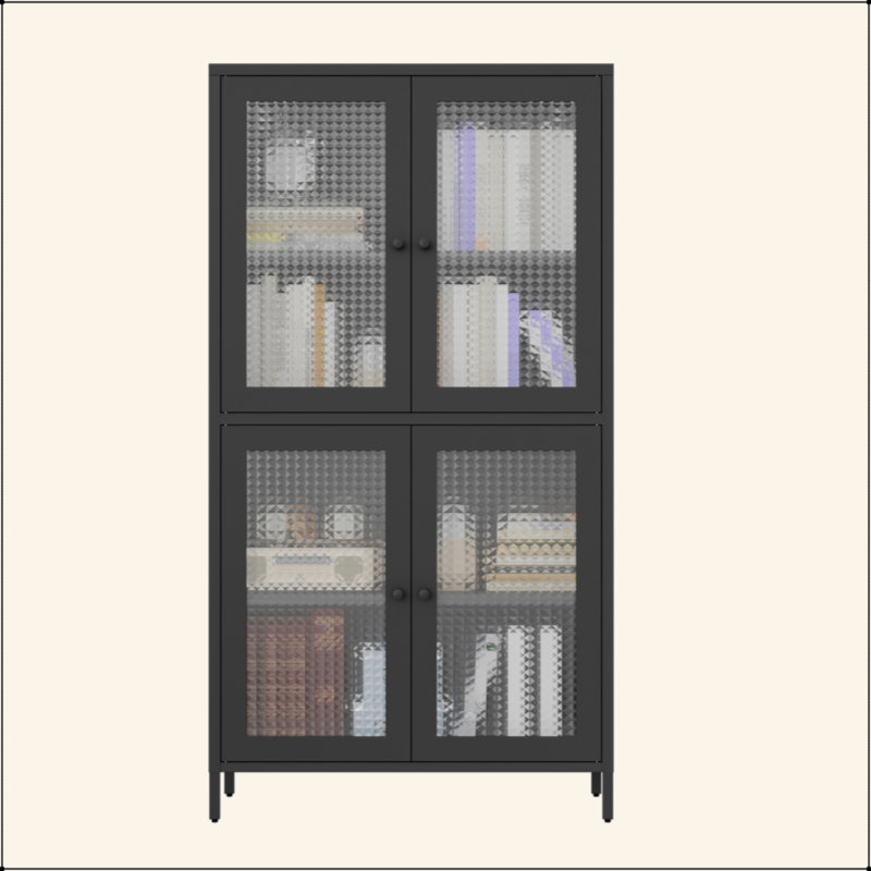 Armoire de rangement classique en métal avec 4 portes en verre et 4 tablettes avec armoire latérale pour bureau à domicile, salon, cuisine, couloir