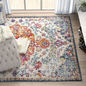 Hillsby Oriental Blue/Orange Area Rug 2 ft x 2 ft x 11 foot