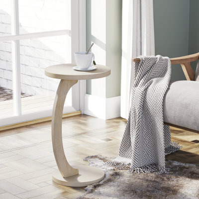 Farmhouse C Shaped Round End Table For Couch Small Places, For Sofas, Living Rooms, Bedside Areas, Coffee And Eating Snack Tray,