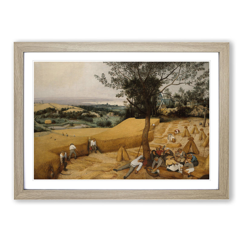 The Harvesters by Pieter Bruegel the Elder - Picture Frame Painting on MDF, 36cm H x 48cm W x 2cm D, Oak