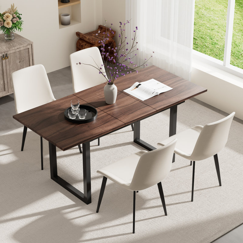 Ensemble de table de salle à manger 70,86 po à rallonge pour 4 à 6 personnes, 5, Brun / Noir, Blanc/Noir
