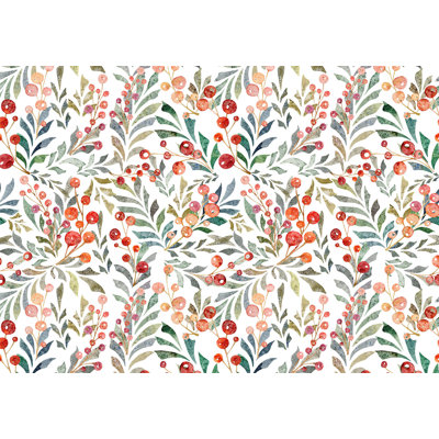 Papier peint botanique - Feuilles de baies rouges