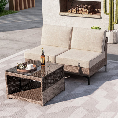 2-Person Outdoor Patio Sofa Set with Cushions