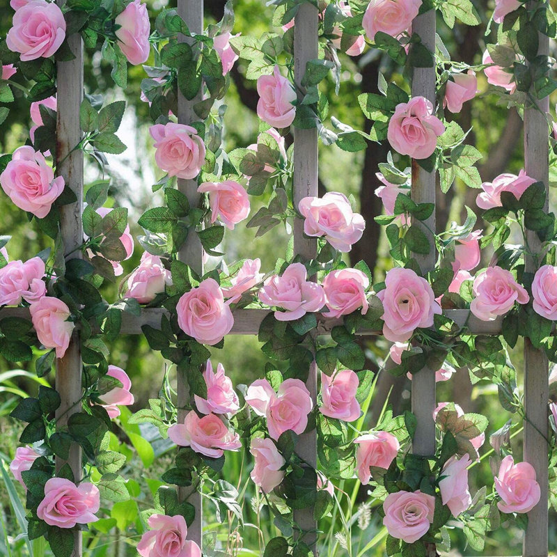 2 Pack Artificial Rose Garland Vine, Pink