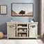 Meuble télé 2 portes avec design de grange, console de divertissement moderne, rangement spacieux et gestion des câbles
