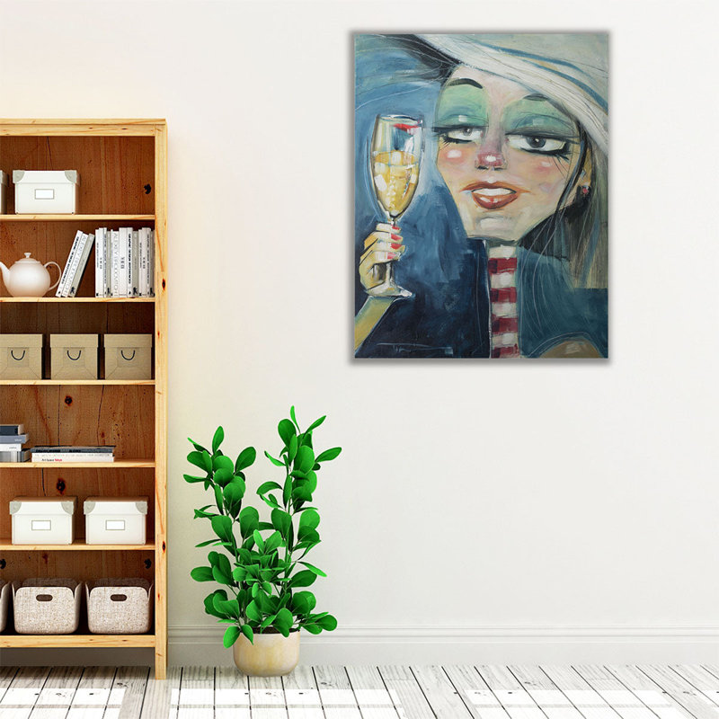 Trixie with Champagne - reproduction d'art sur toile, H 20 po x l 16 po