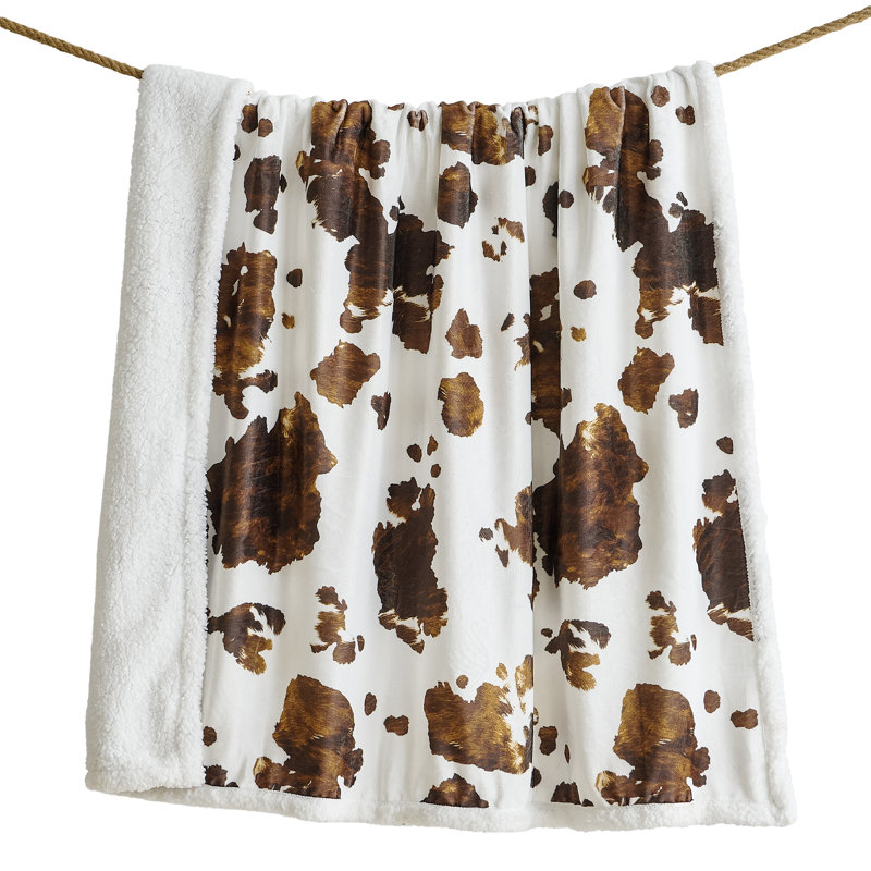 Jeté Campfire en molleton rustique Sherpa, 54 x 68 pouces, Cuir de vache brun Elsa
