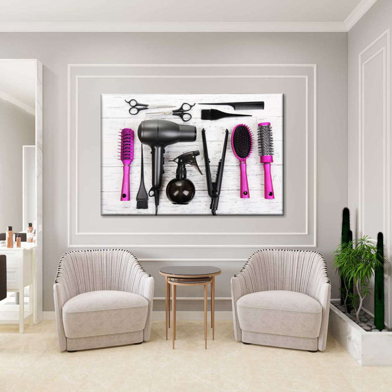 Outils de salon de coiffure, impression sur toile fuchsia, H 12 po x l 8 po x P 1 po