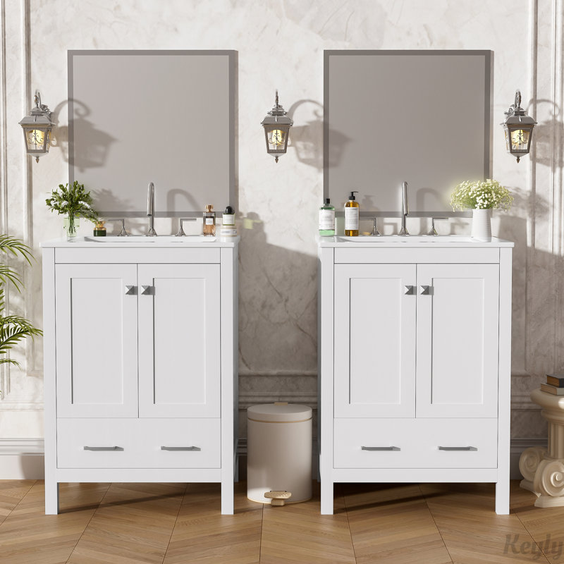 Meuble-lavabo de 48 pouces avec lavabo encastré intégré, tiroir divisé, Blanc