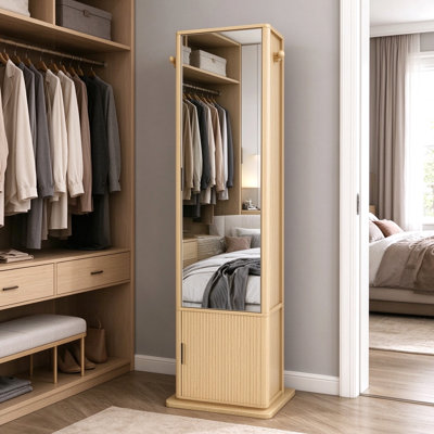 4 in 1 Rotating Jewelry Armoire with Full Length Mirror Storage Cabinet for Bedroom