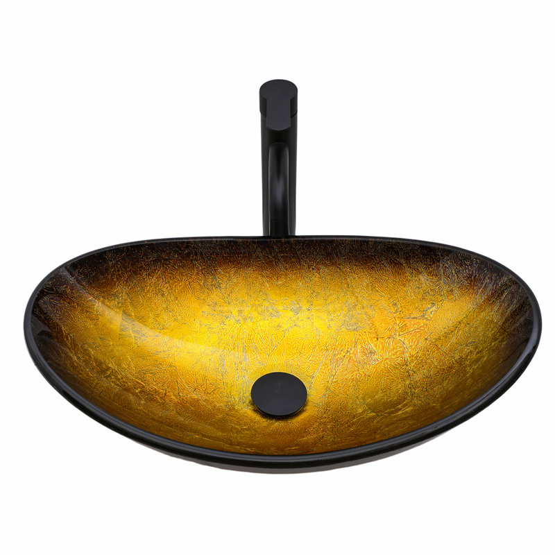 Bathroom Sink Tempered Glass Sink, Vessel Sink With Pop-Up Drain