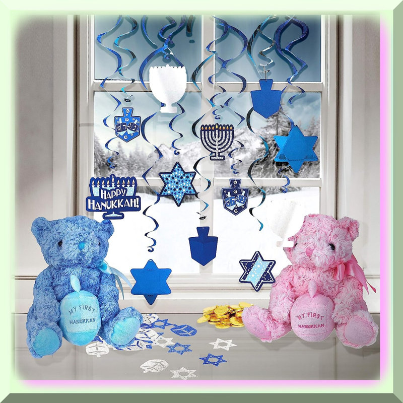 Navy-Blue White Silver 3D Heart Garland 39Ft