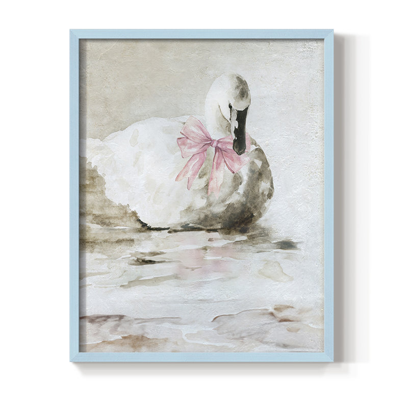 Reproduction encadrée de cygne rose - bois massif, H 11 po x l 9 po, Bleu