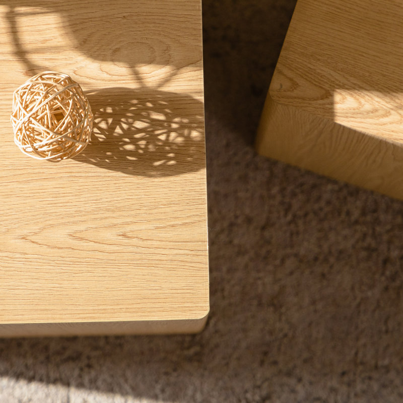 Ensemble de 2 tables basses cubiques en bois naturel, Naturel