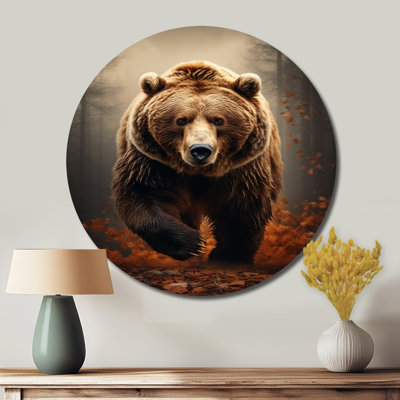 Ours sauvage, majestueux ours I - animaux, art en métal rond