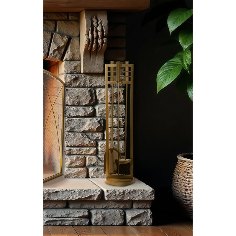 4 pc fireset with cylinder handles, Gold
