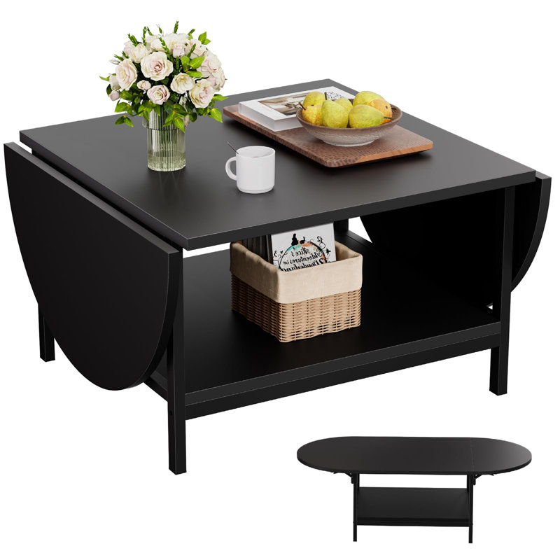 4 Legs Coffee Table with Storage, Black