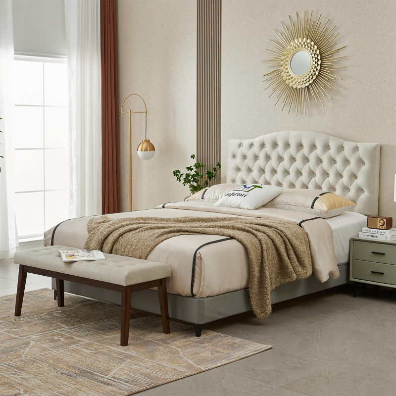 Upholstered Entryway Bench, Bedroom Bench End of Bed, Velours taupe