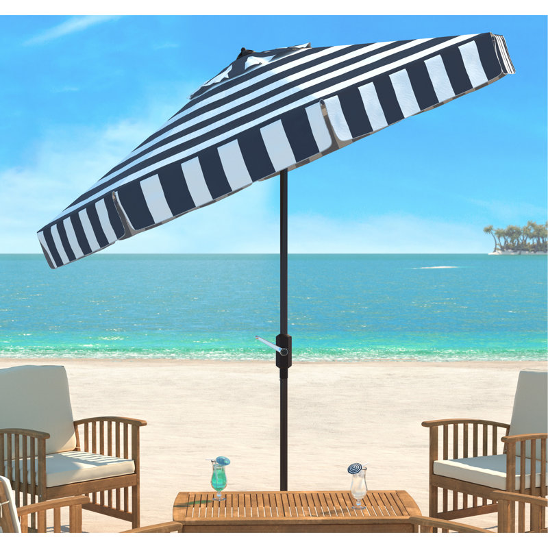 Parasol de marché Ollie 100 po à rayures cabana et toit inclinable, Bleu marine/blanc