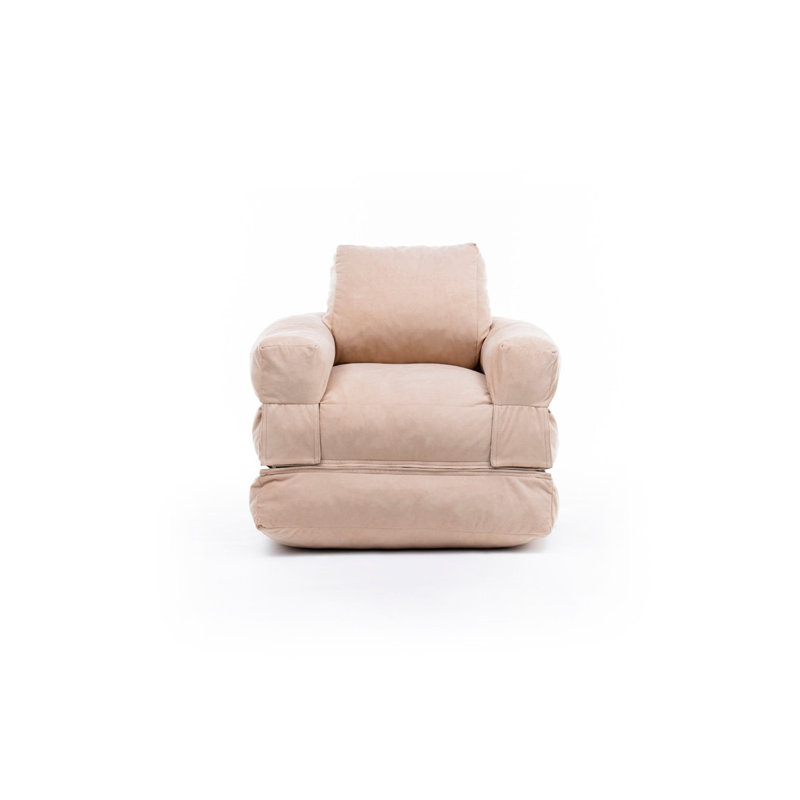 Fauteuil futon large de 35,4 po Elvin, Mélange de polyester crème