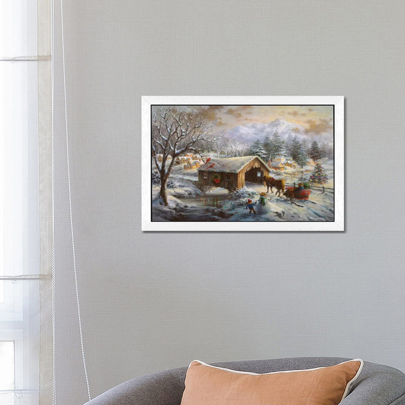Covered Bridge by Nicky Boehme - Floater Frame Painting on Canvas, 101.6 cm H x 66.04 cm W, White