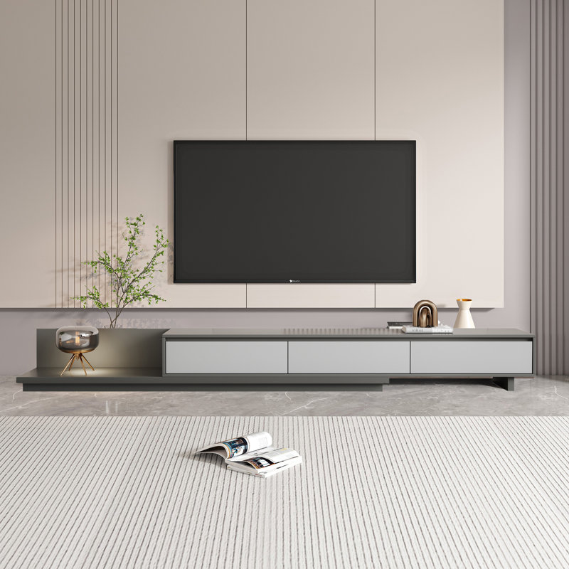 Space-Saving Extendable TV Unit with 3 Drawers | Adjustable 200-330cm | 3 Colour Options: Walnut, Grey, Dark Walnut TV Stand| for Living Room & Bedroom Modern Minimalist Style