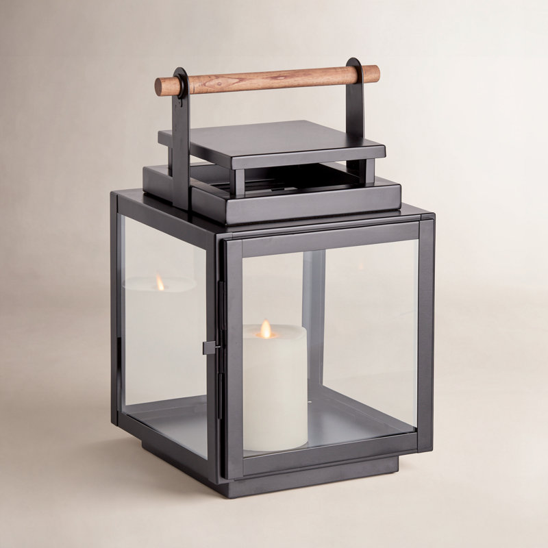 Cathica Tabletop Lantern, Black, 16.5" H x 10.5" W x 10" D
