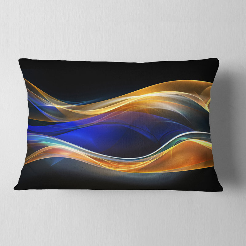 3D Wave Design - Abstract Printed Pillow, Black/Blue/Orange