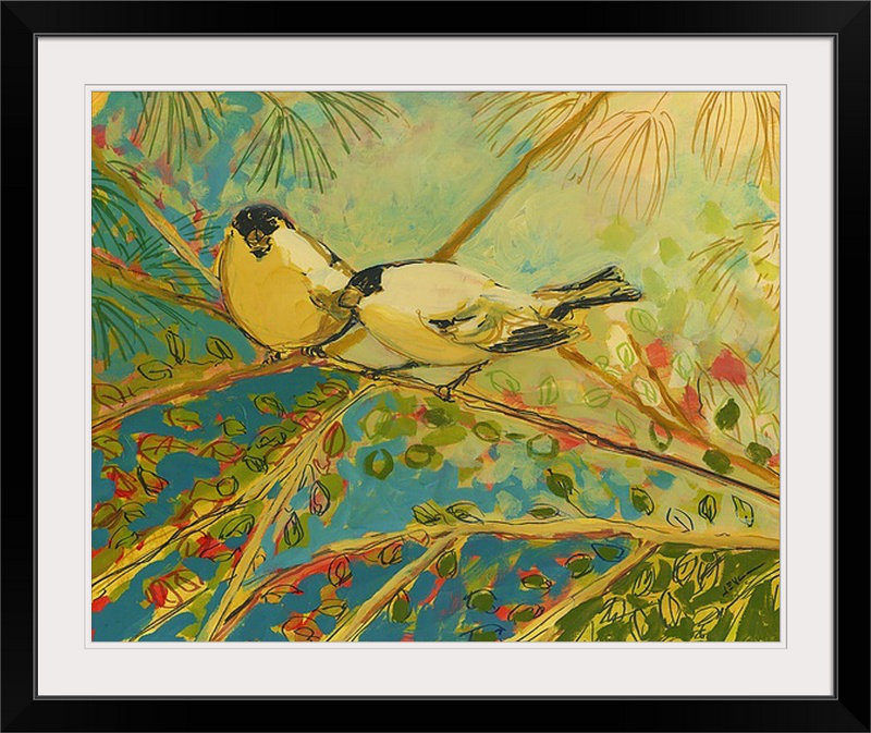 «Nolani Two Goldfinch Found» - reproduction d'art, H 32 po x l 38 po x P 1 po, Cadre noir