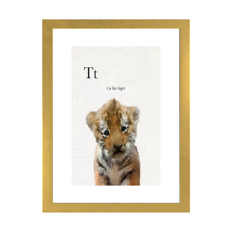 Décoration murale en lin pour bébé tigre, H 24 po x l 16 po x P 1 po, Papier encadré doré
