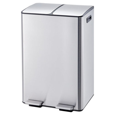 Poubelle double, poubelle de cuisine en acier inoxydable 16 gallons (2 x 30 l) avec couvercle et seau intérieur, poubelle à double compartiment et corbeille avec pédale pour bureau à domicile