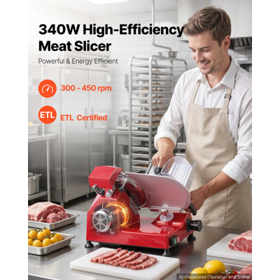 Commercial Meat Slicer 340W Electric Deli Food Slicer 10 inch Blade, 350-400RPM Electric Food Slicer, 0-0.47 inch Adjustable Thickness for Commercial and Home Use, Carbon Steel Blade Meat Slicer