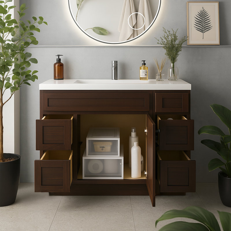 Base de meuble-lavabo simple 48 po seulement, Brun