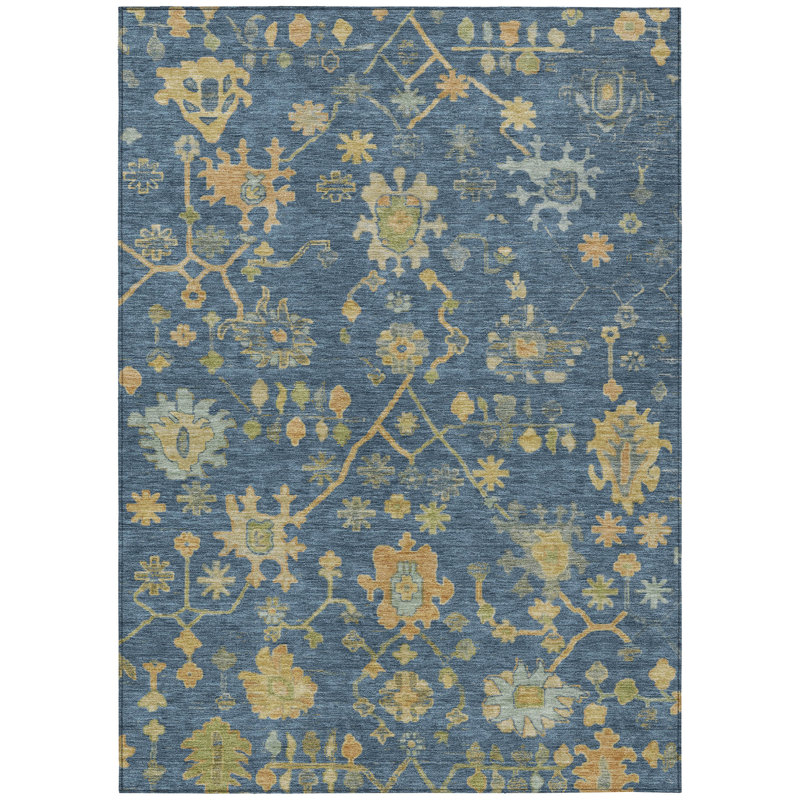 Machine Washable Indoor/Outdoor Xhevrie Navy Rug, Rectangle 10' x 14'