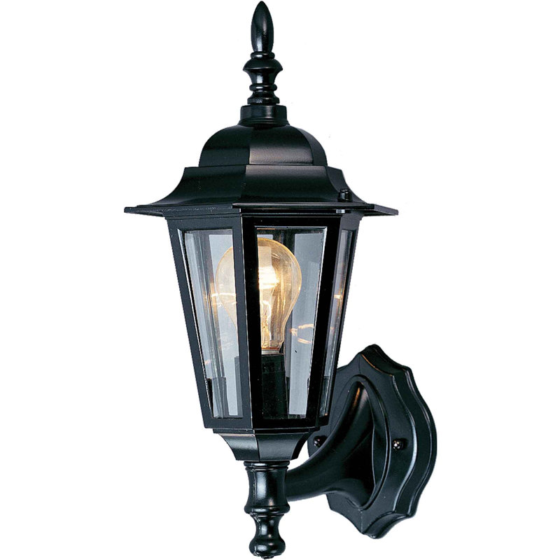 1-Light Outdoor Cast Aluminum Black Wall Mount Wall Light Wall Lantern Sconce with Clear Glass , Black