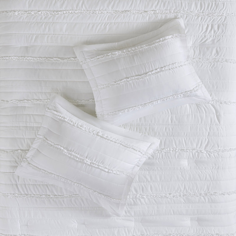 White Queen Microfiber Comforter - With Details And Filling, 5 Includes Comforter, 2 Shams, Decorative Pillow, Bed Skirt, Washable 5 Piece Quilting Ruffles, Filled,
