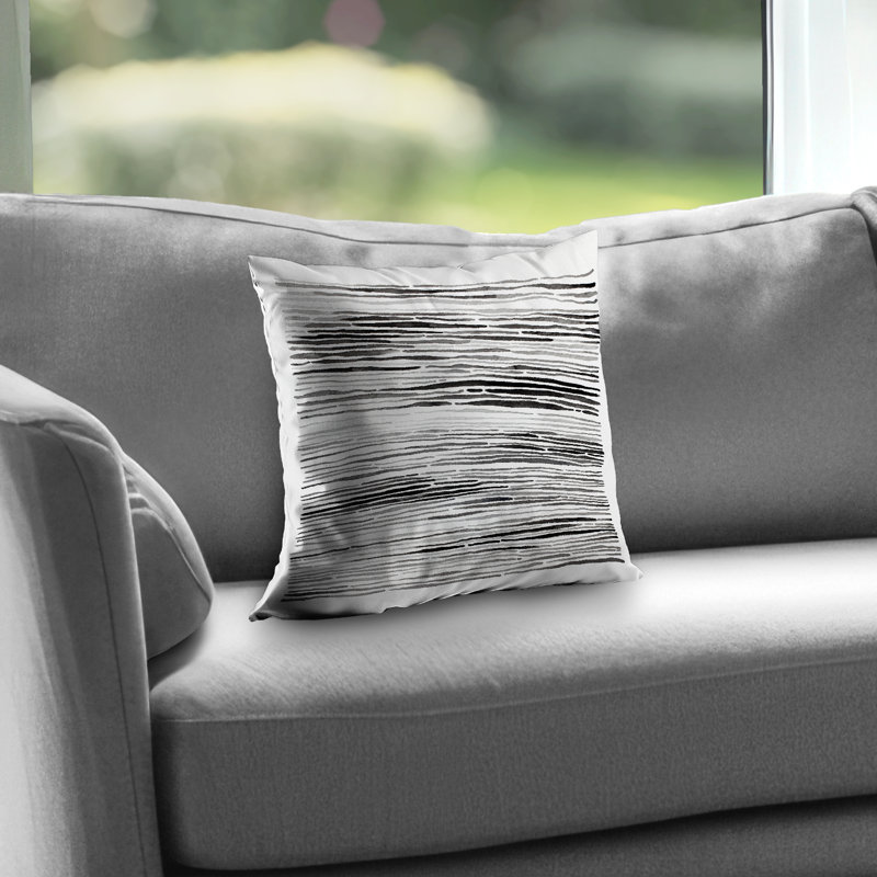 Gray Grooves Monochrome Shapes Poly Twill Throw Pillow - Insert