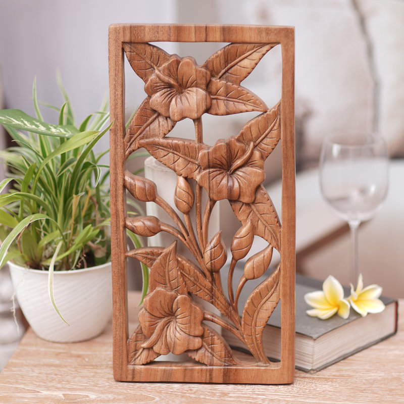 Panneau de suspension en bois de fleurs hibiscus
