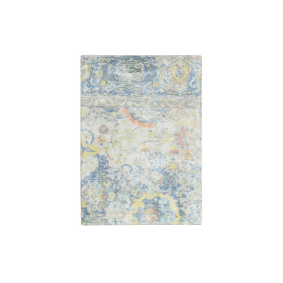 2'1"x2'10" Grey Oushak Design Wool and Pure Silk Hand Knotted Sample Rug 27BE5423A4C34CD7B10121AF06217D59