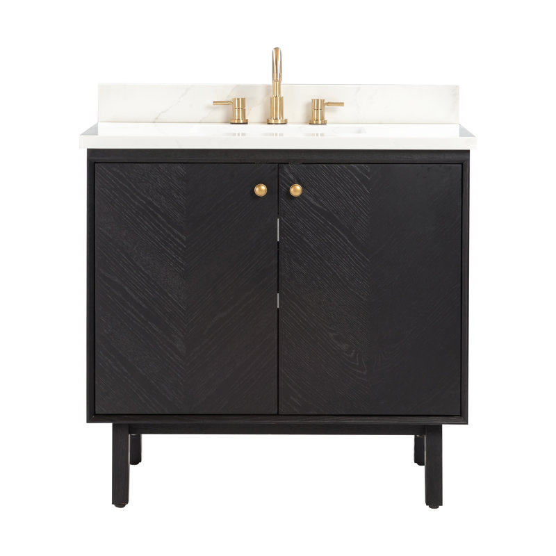 Adele 36'' Free Standing Single Bathroom Vanity with Quartz Top, Gold, Black