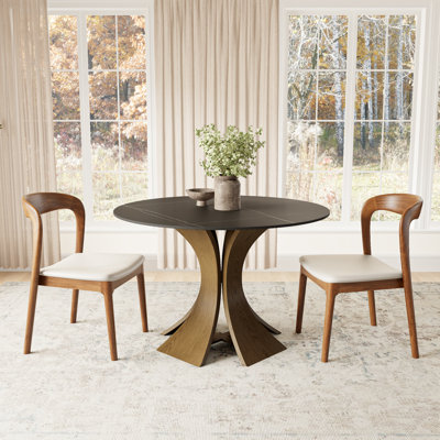 Aversa 3/5 Pcs Modern Round Pedestal Dining Table Set - Minimalist Breakfast Nook Set With Crescent Chairs, Durable & Easy Assemble