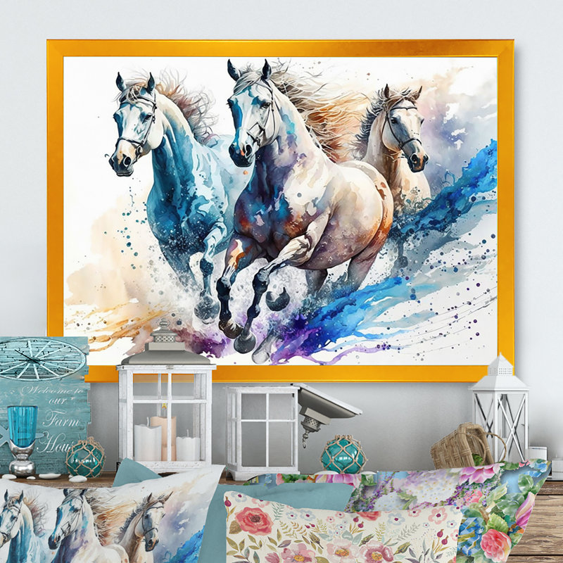 «Herd of Horses Courir IV», reproduction sur toile, L 20 po x H 12 po, Impression dorée sur toile encadrée