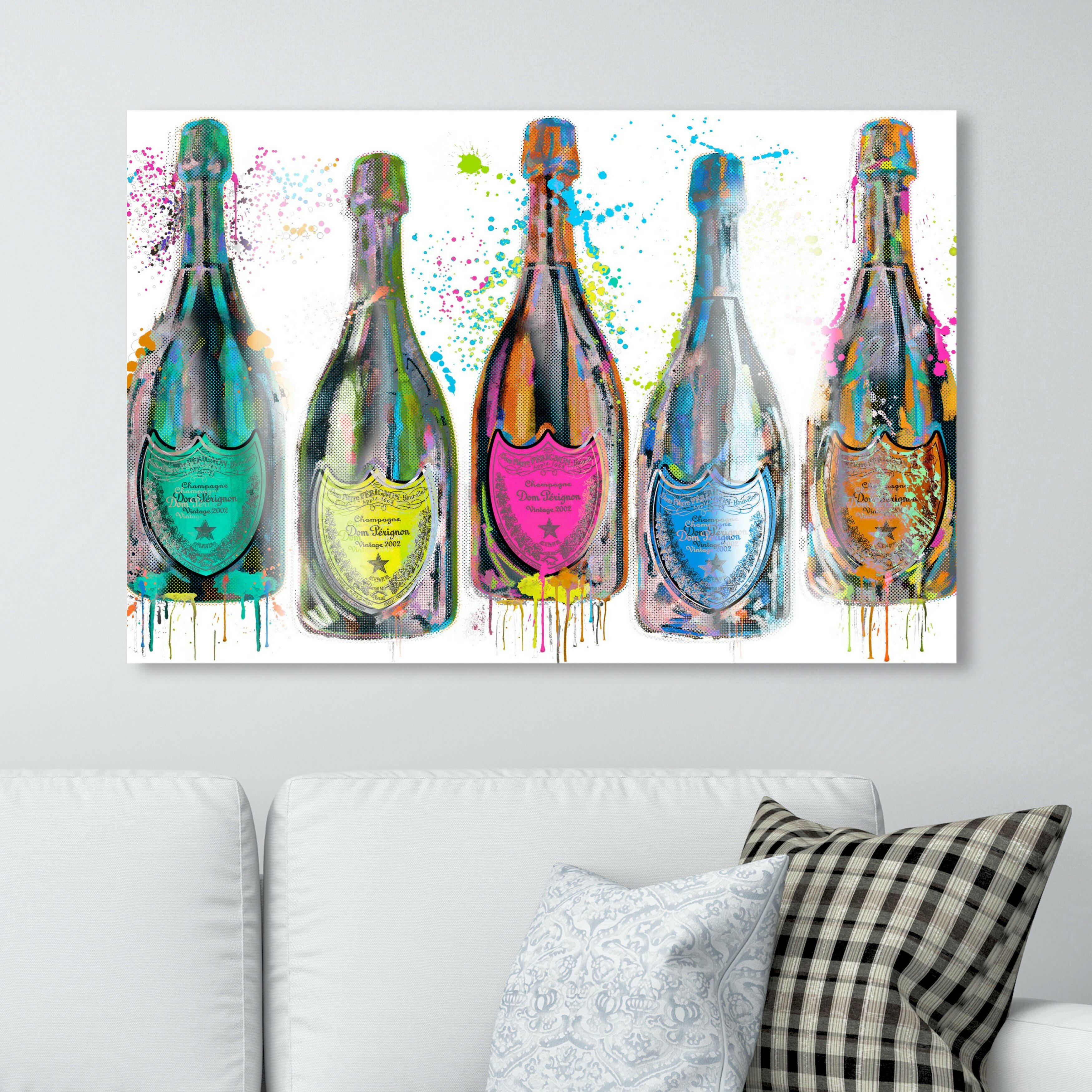 Luminous Party Champagne Day, Colorful Party Bubbles Modern Pink Canvas Wall Art Print for Dining Room - 45 x 30