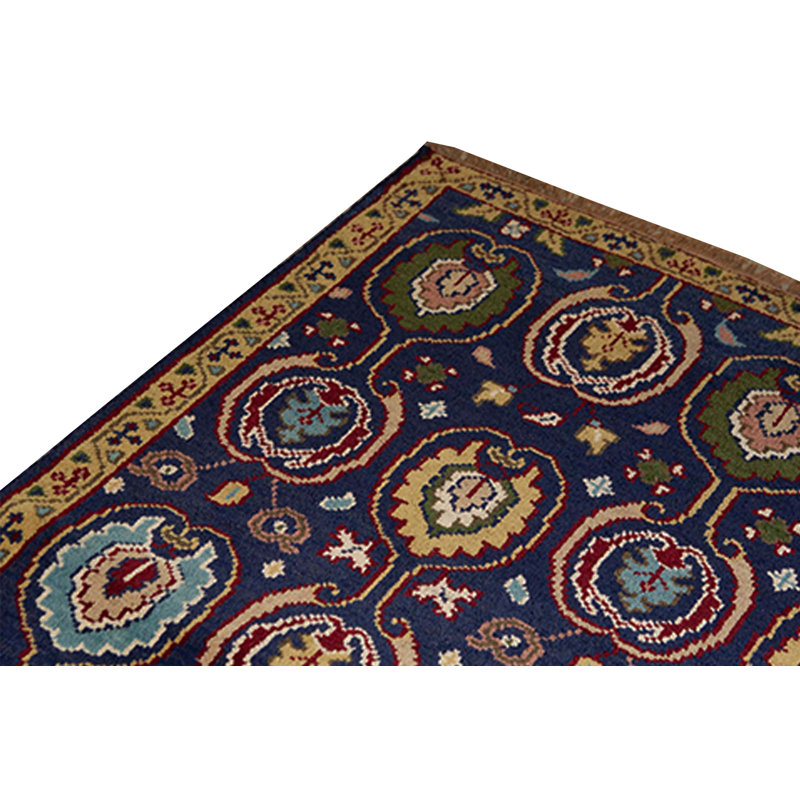 Hand-Knotted High-Quality Blue and Yellow Area Rug
