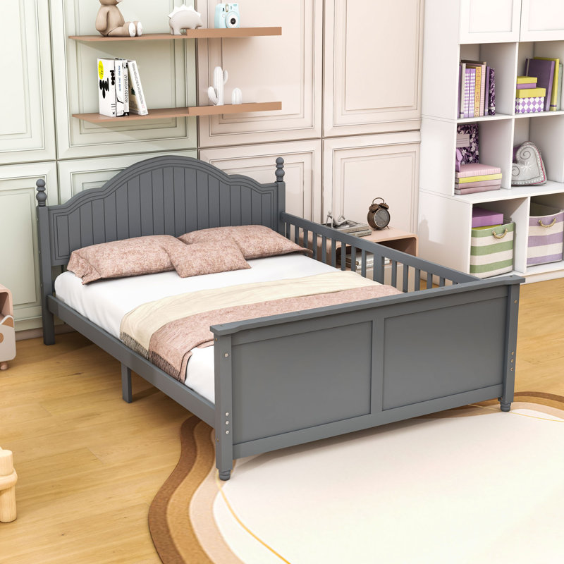 Lit plateforme en bois avec tête et pied de lit, gris, Complète