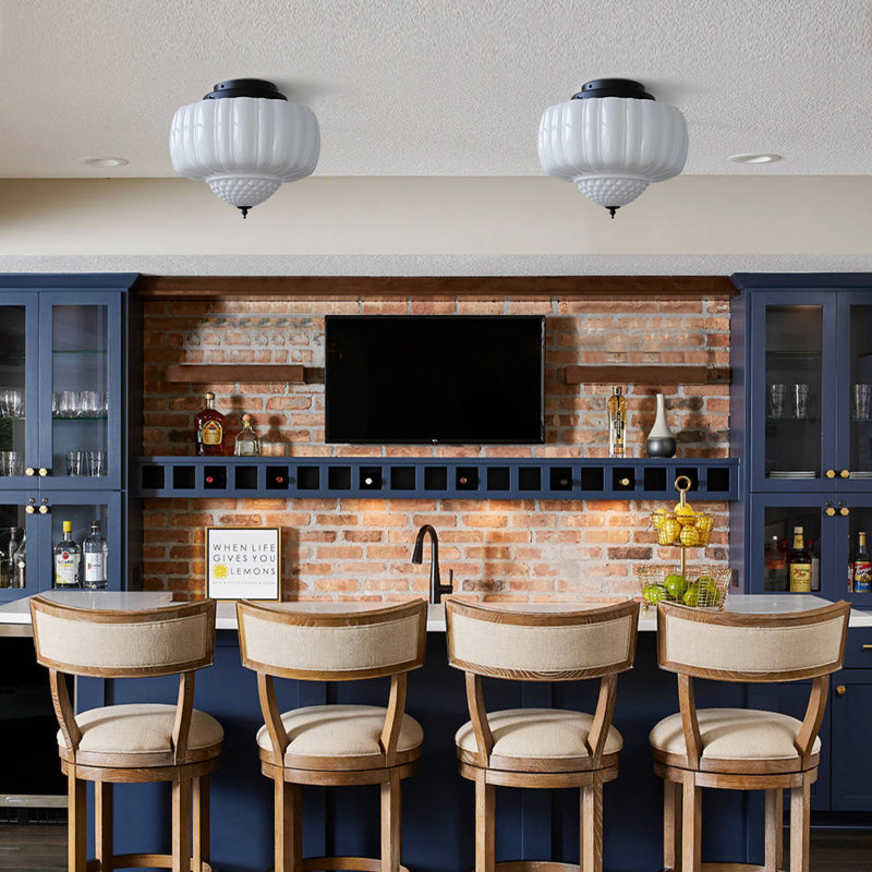 Milk Glass Semi Flush Mount Ceiling Light