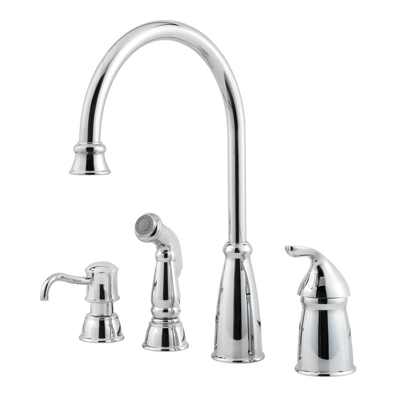 Robinet de cuisine à poignée simple Avalon avec douchette latérale, Chrome poli